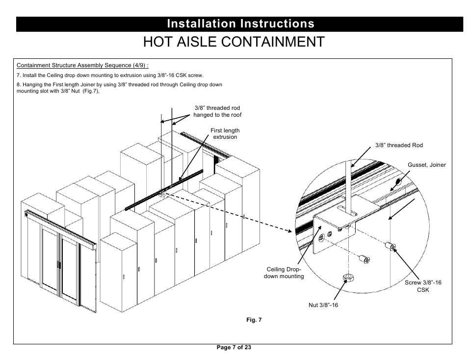 Hot aisle containment, Installation instructions | Chatsworth Products Hot Aisle Containment User Manual | Page 7 / 23