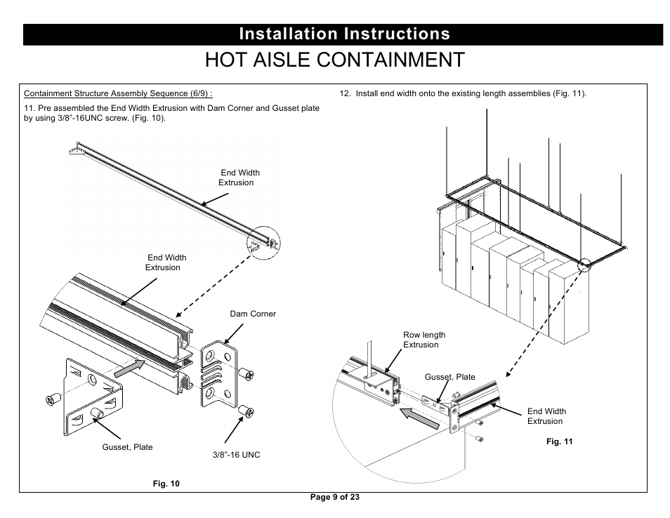 Hot aisle containment, Installation instructions | Chatsworth Products Hot Aisle Containment User Manual | Page 9 / 23