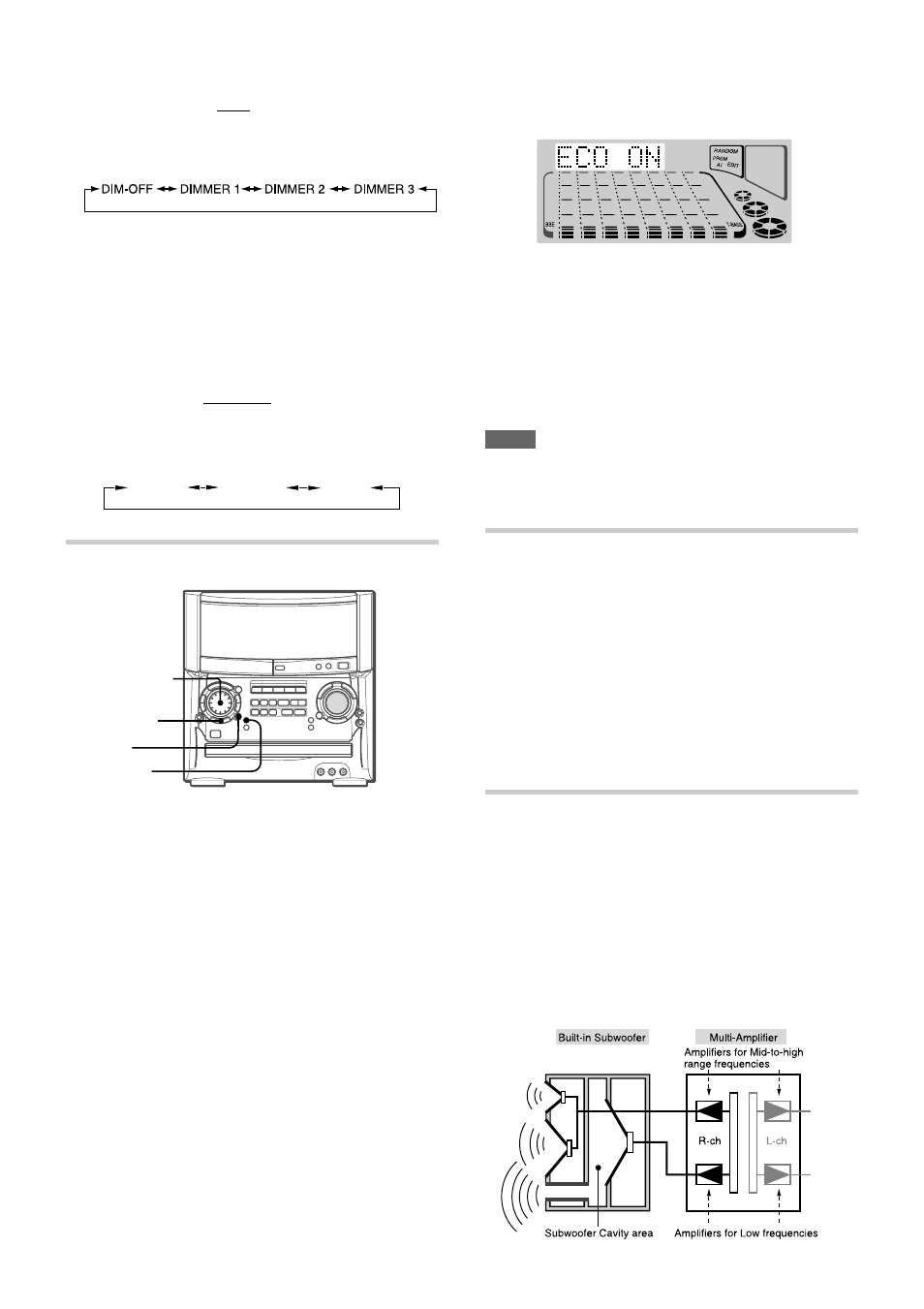 Setting power economizing mode, Channel multi-amplifier system, Built-in subwoofer system | Aiwa XH-A1000 User Manual | Page 11 / 101