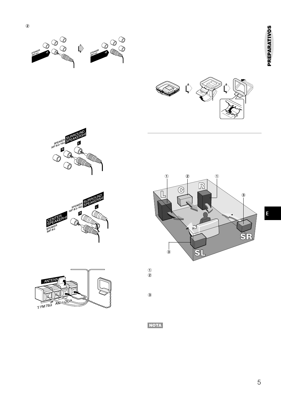 Colocación de los altavoces | Aiwa XH-A1000 User Manual | Page 40 / 101