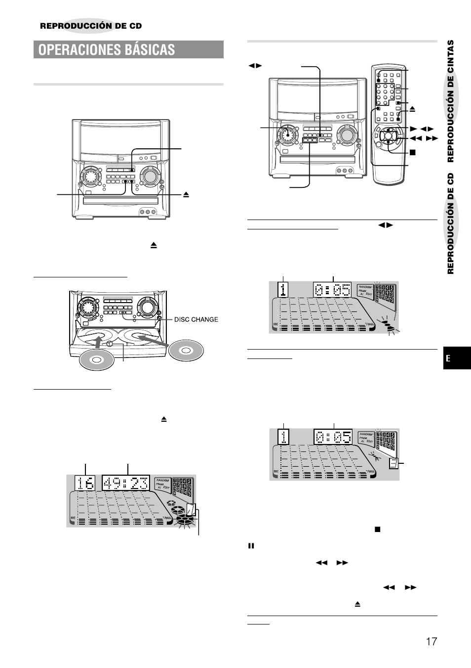 Operaciones básicas, Inserción de discos, Reproducción de discos | Aiwa XH-A1000 User Manual | Page 52 / 101