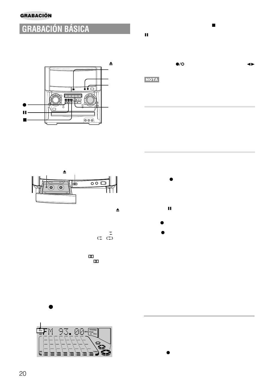 Grabación básica, Ajuste de sonido durante la grabación, Inserción de espacios en blanco | Aiwa XH-A1000 User Manual | Page 55 / 101