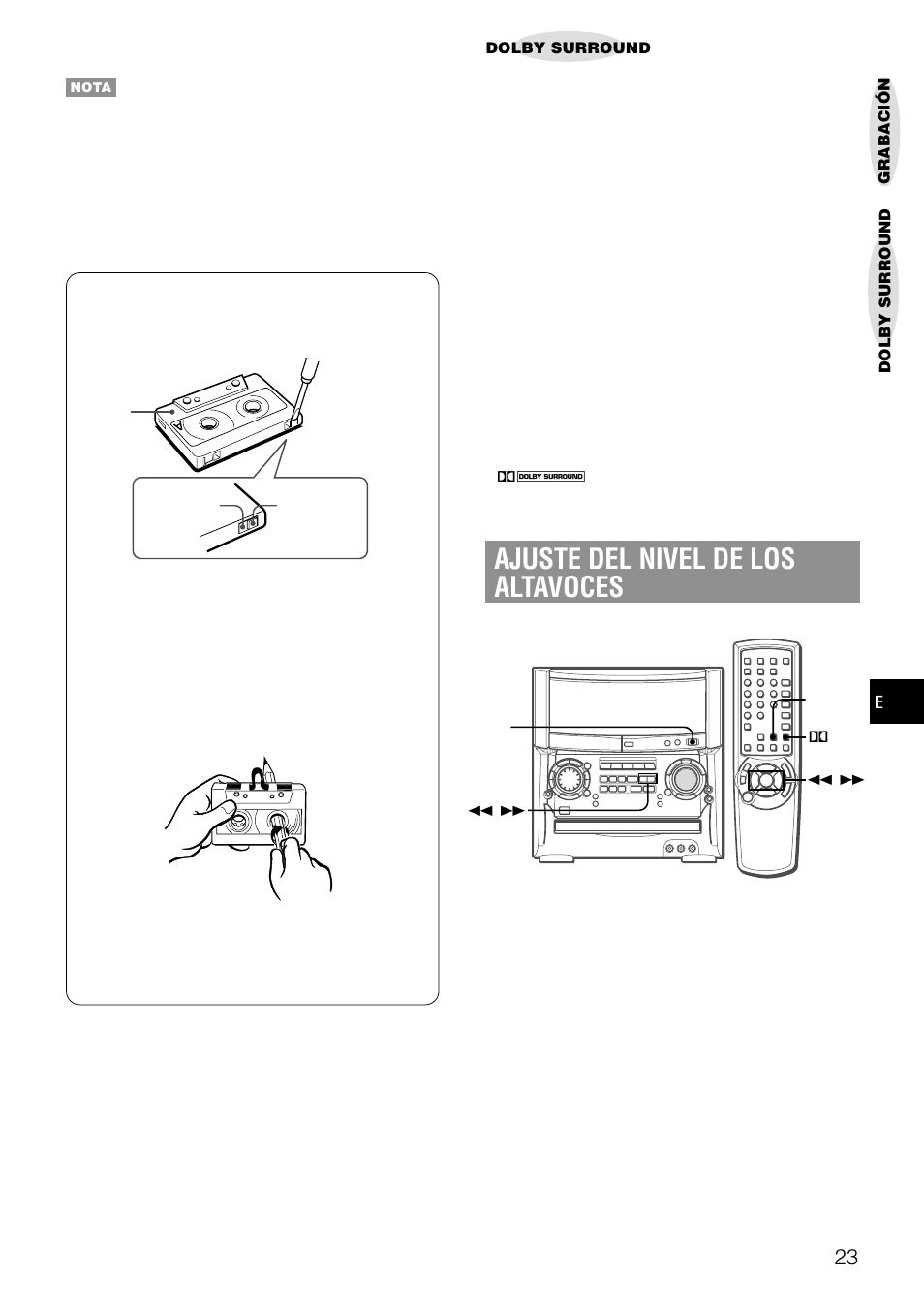 Ajuste del nivel de los altavoces | Aiwa XH-A1000 User Manual | Page 58 / 101