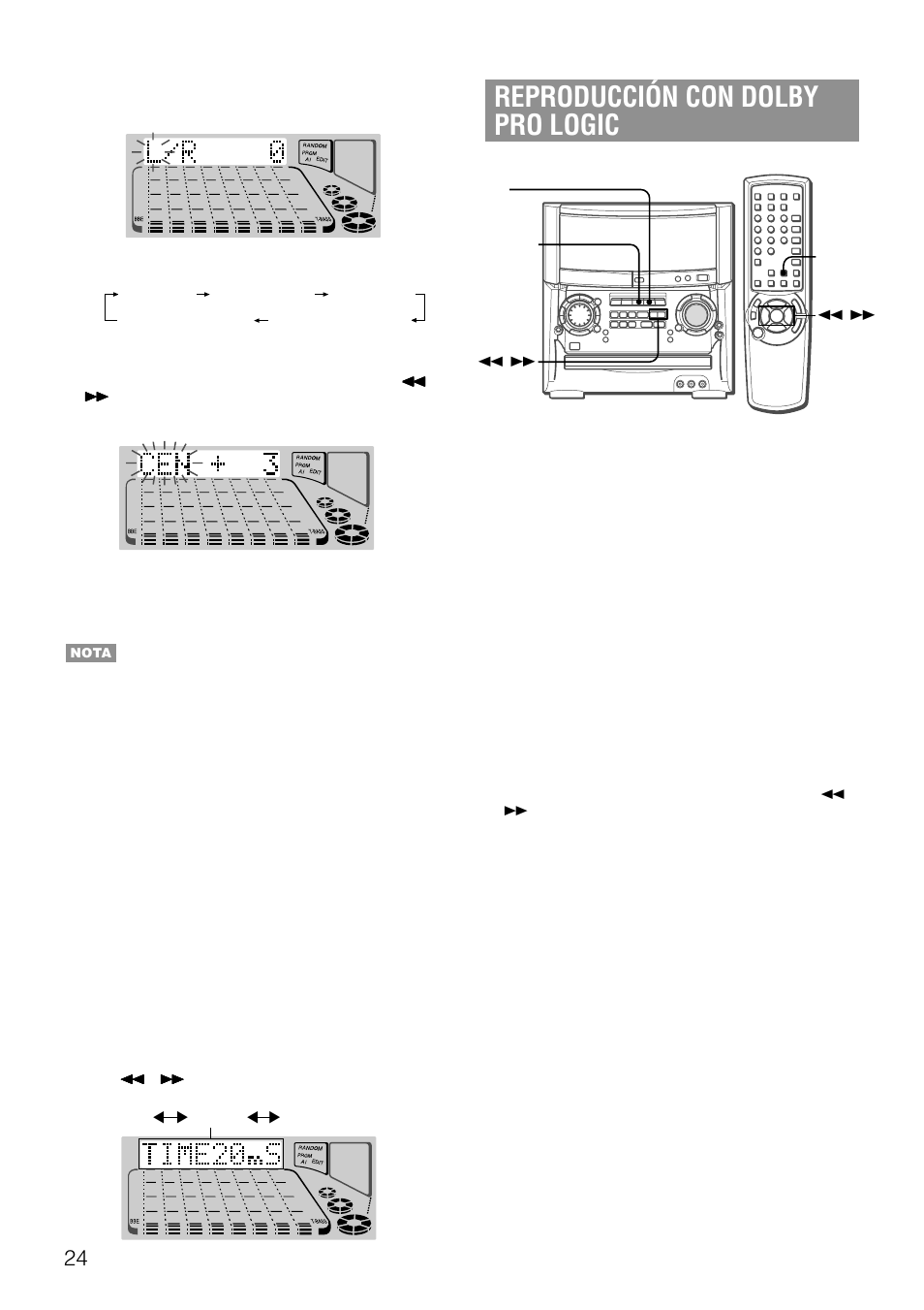 Reproducción con dolby pro logic | Aiwa XH-A1000 User Manual | Page 59 / 101