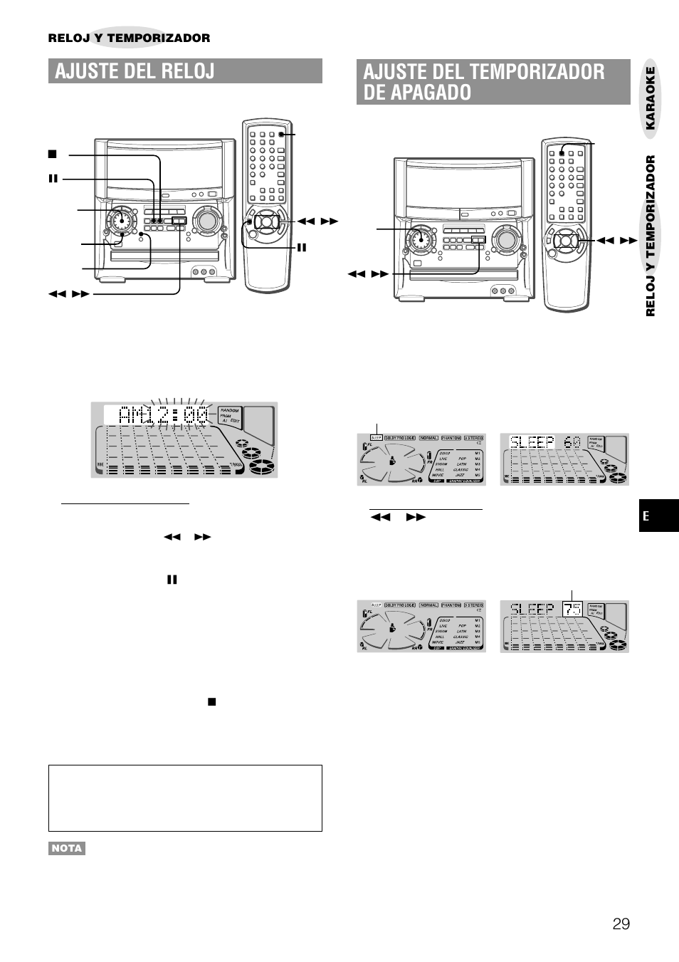 Ajuste del reloj, Ajuste del temporizador de apagado | Aiwa XH-A1000 User Manual | Page 64 / 101