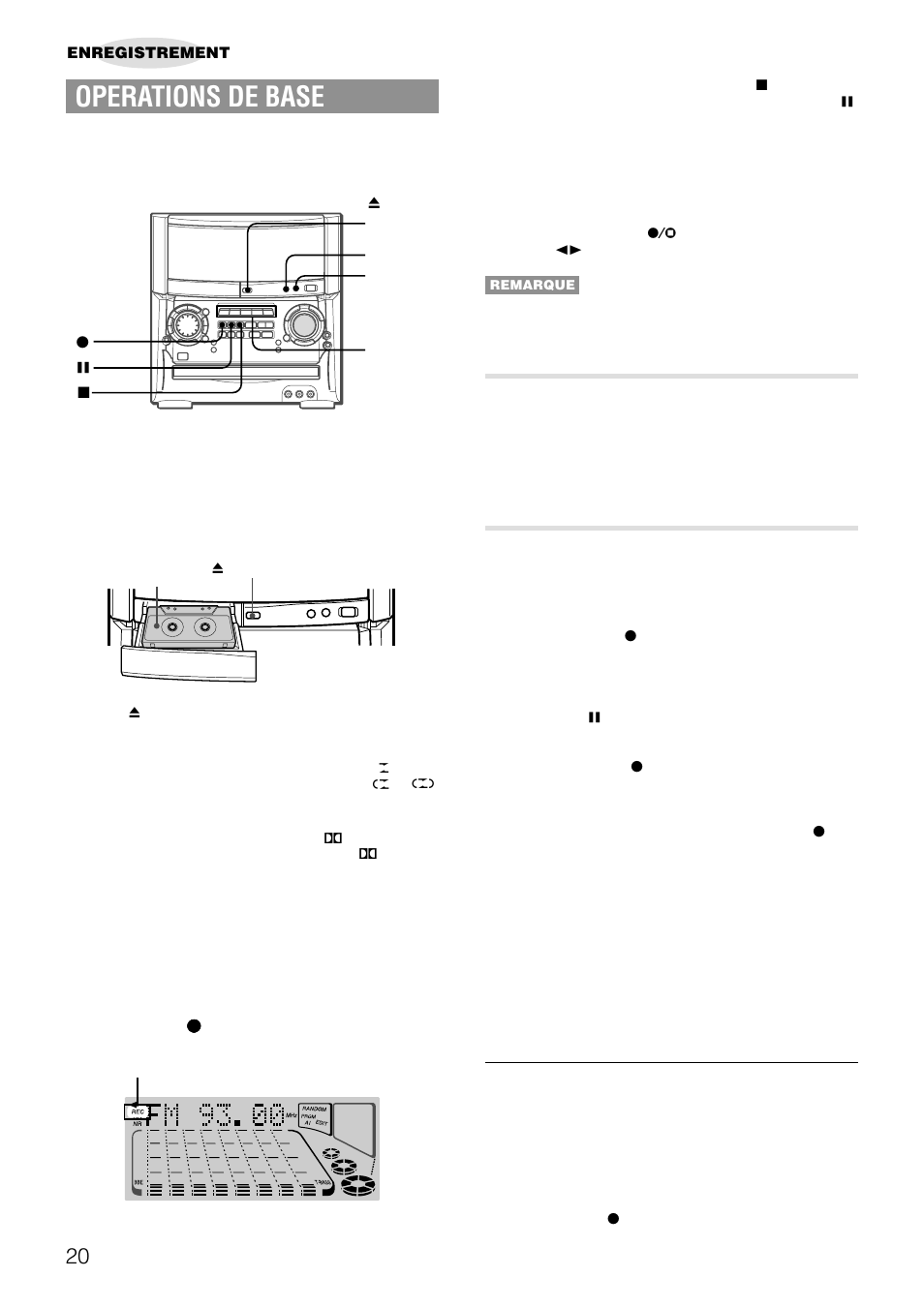 Operations de base, Reglage du son en cours d’enregistrement, Insertion de blancs | Aiwa XH-A1000 User Manual | Page 88 / 101