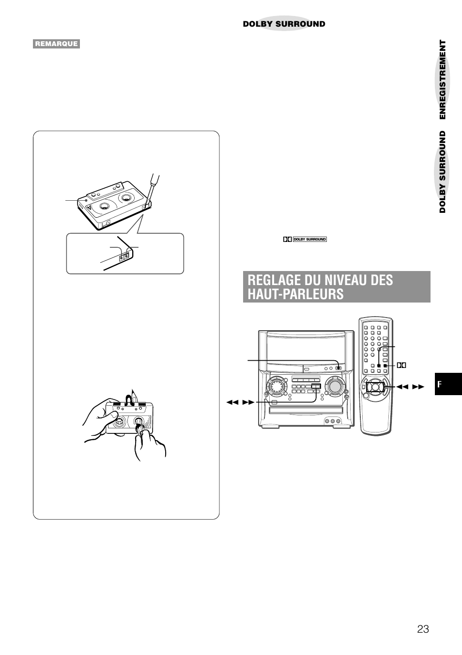 Reglage du niveau des haut-parleurs | Aiwa XH-A1000 User Manual | Page 91 / 101