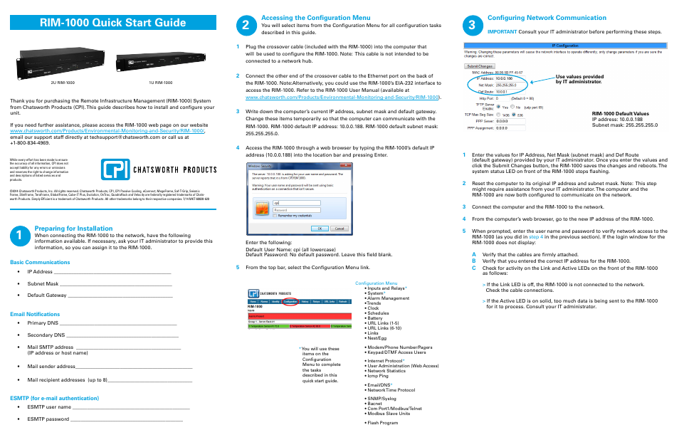 Chatsworth Products Remote Infrastructure Management (RIM-1000) User Manual | 2 pages