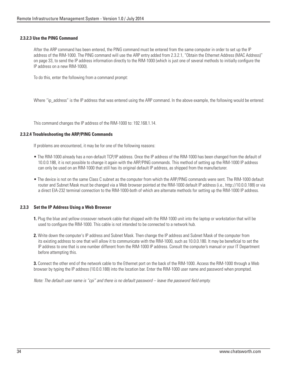 Chatsworth Products Remote Infrastructure Management (RIM-1000) User Manual | Page 34 / 214