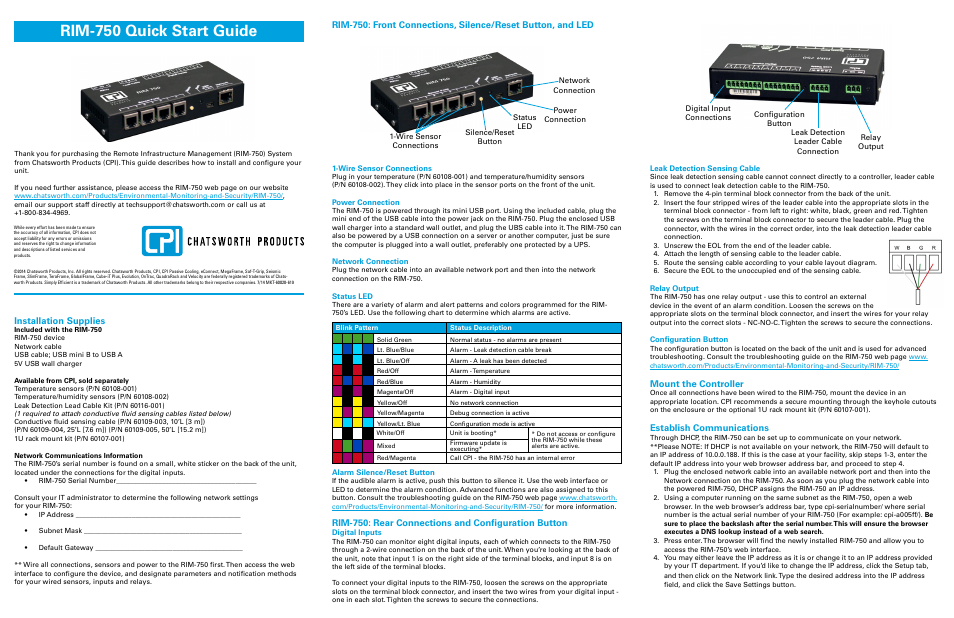 Chatsworth Products Remote Infrastructure Management (RIM-750) User Manual | 2 pages