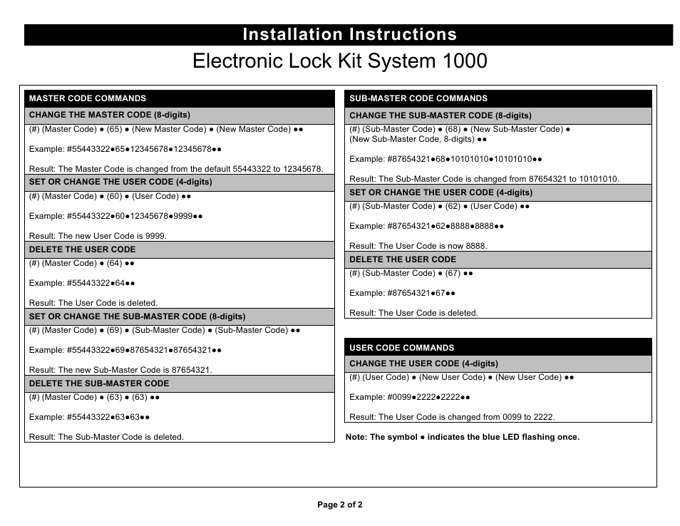 Electronic lock kit system 1000, Installation instructions | Chatsworth Products Electronic Lock Kits System 1000 User Manual | Page 2 / 2
