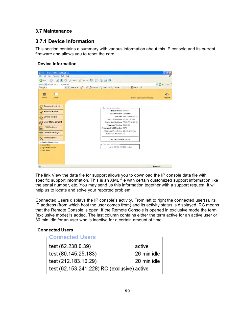 1 device information | Chatsworth Products KVM Over IP User Manual | Page 59 / 69