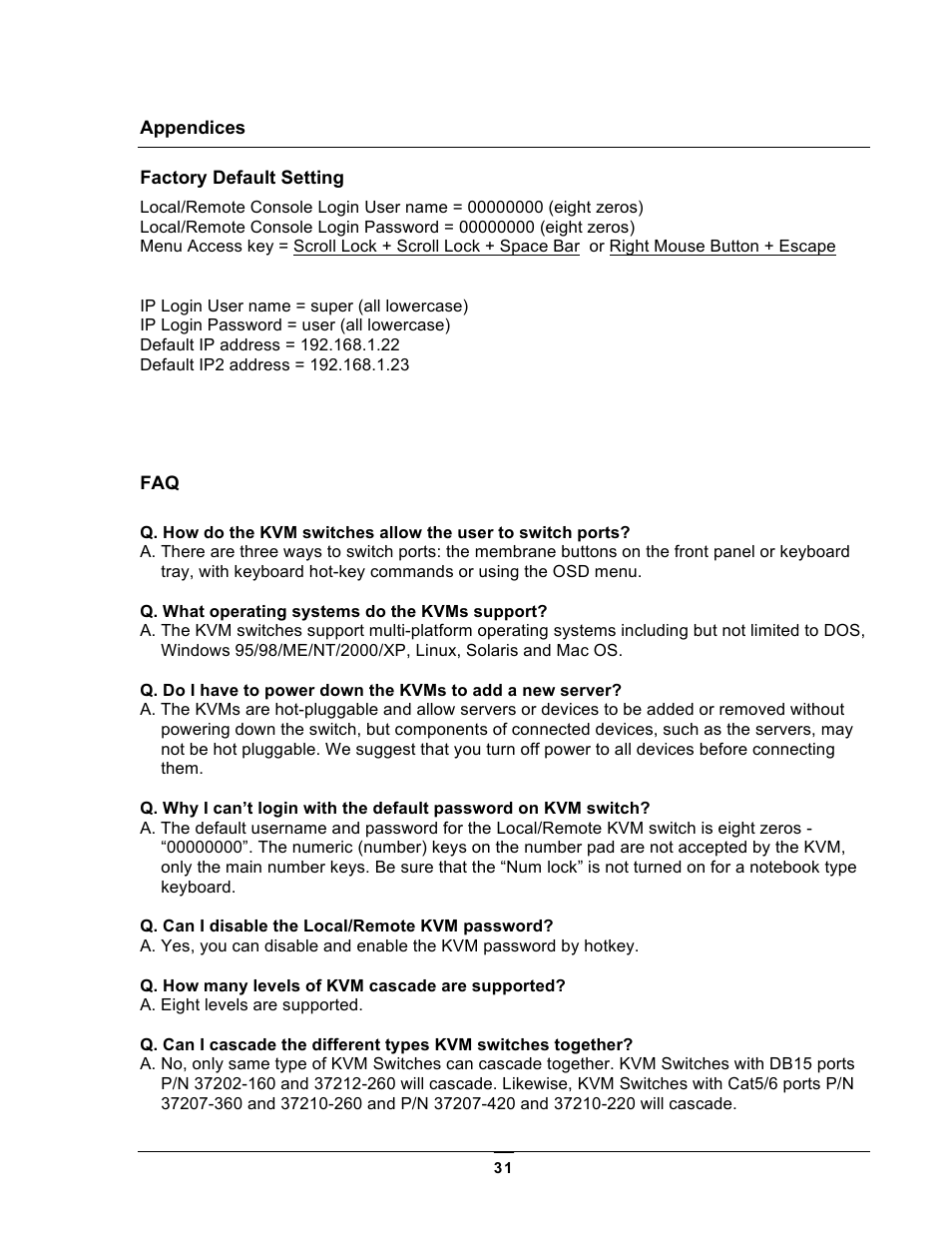 Chatsworth Products Analog KVM User Manual | Page 31 / 36