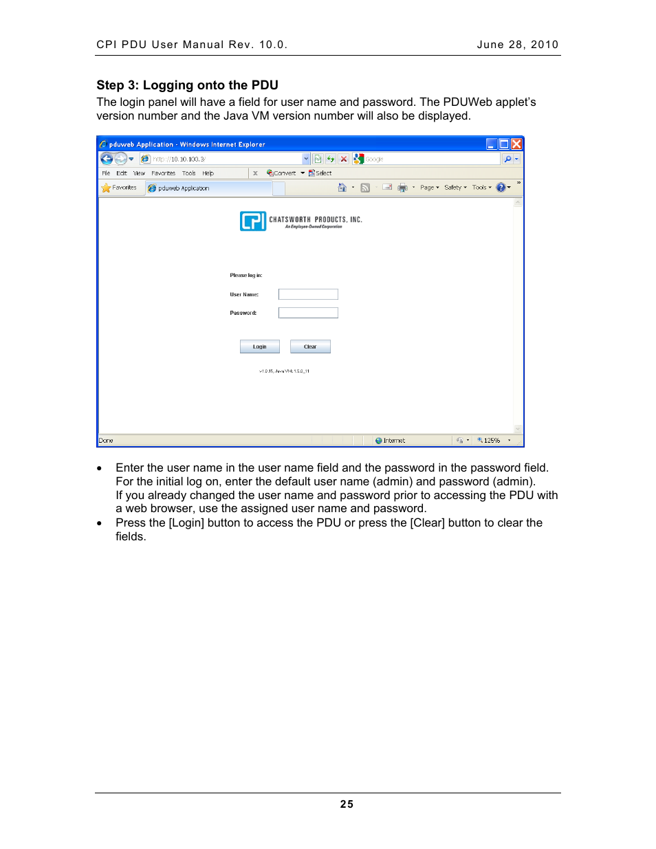 Step 3: logging onto the pdu | Chatsworth Products Additional Power Distribution Units User Manual | Page 27 / 38