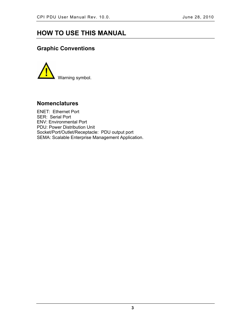 How to use this manual, Graphic conventions, Nomenclatures | Raphic, Onventions, Omenclatures | Chatsworth Products Additional Power Distribution Units User Manual | Page 5 / 38