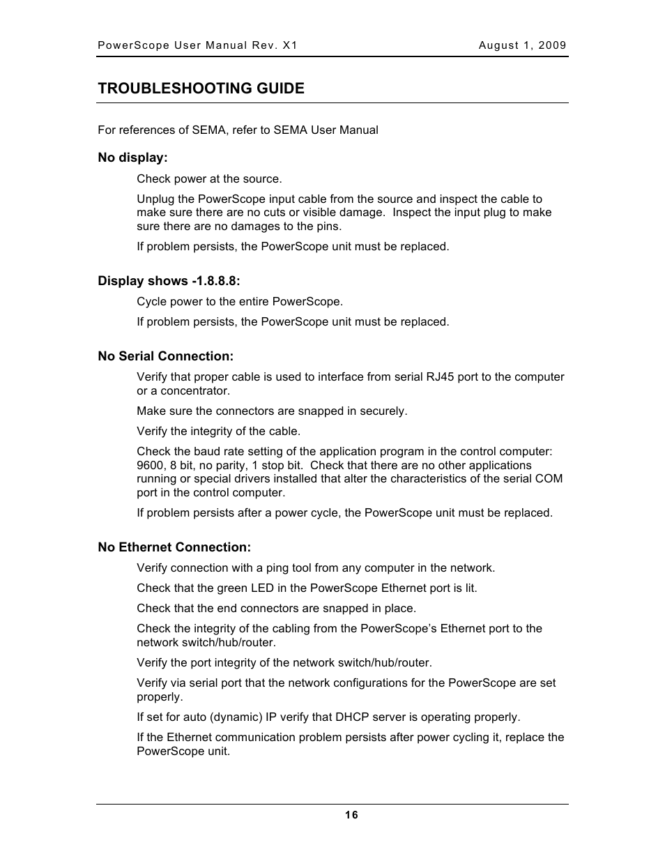 Troubleshooting guide | Chatsworth Products PowerScope In-Line Meter User Manual | Page 18 / 22