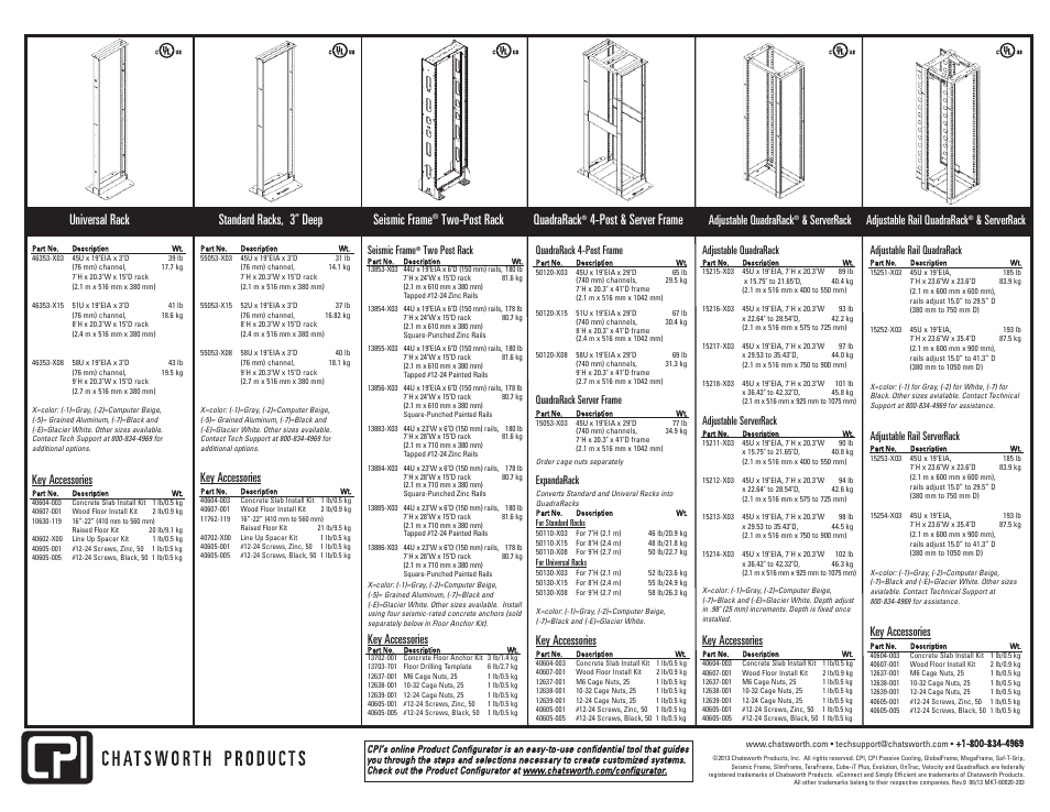Two-post rack quadrarack, Post & server frame, Key accessories | Adjustable quadrarack, Serverrack adjustable rail quadrarack, Serverrack | Chatsworth Products Four-Post Racks User Manual | Page 2 / 2