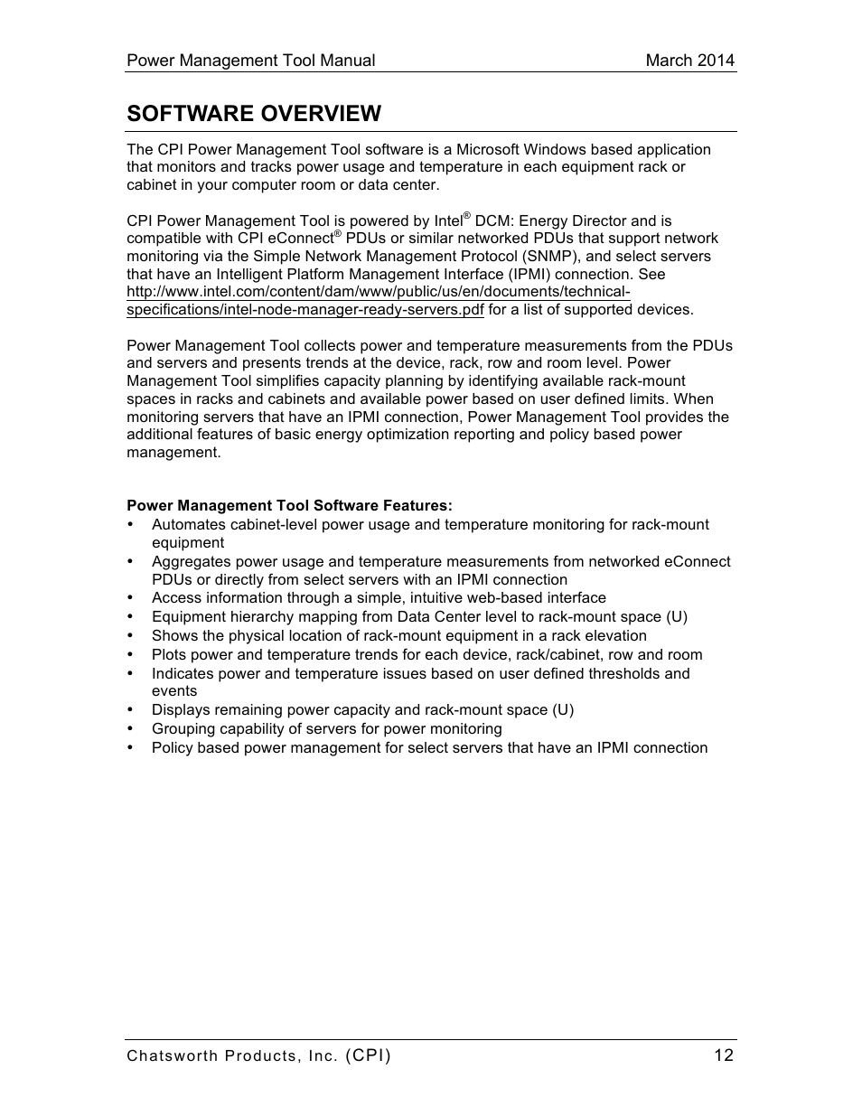 Software overview | Chatsworth Products CPI Power Management Tool User Manual | Page 12 / 92