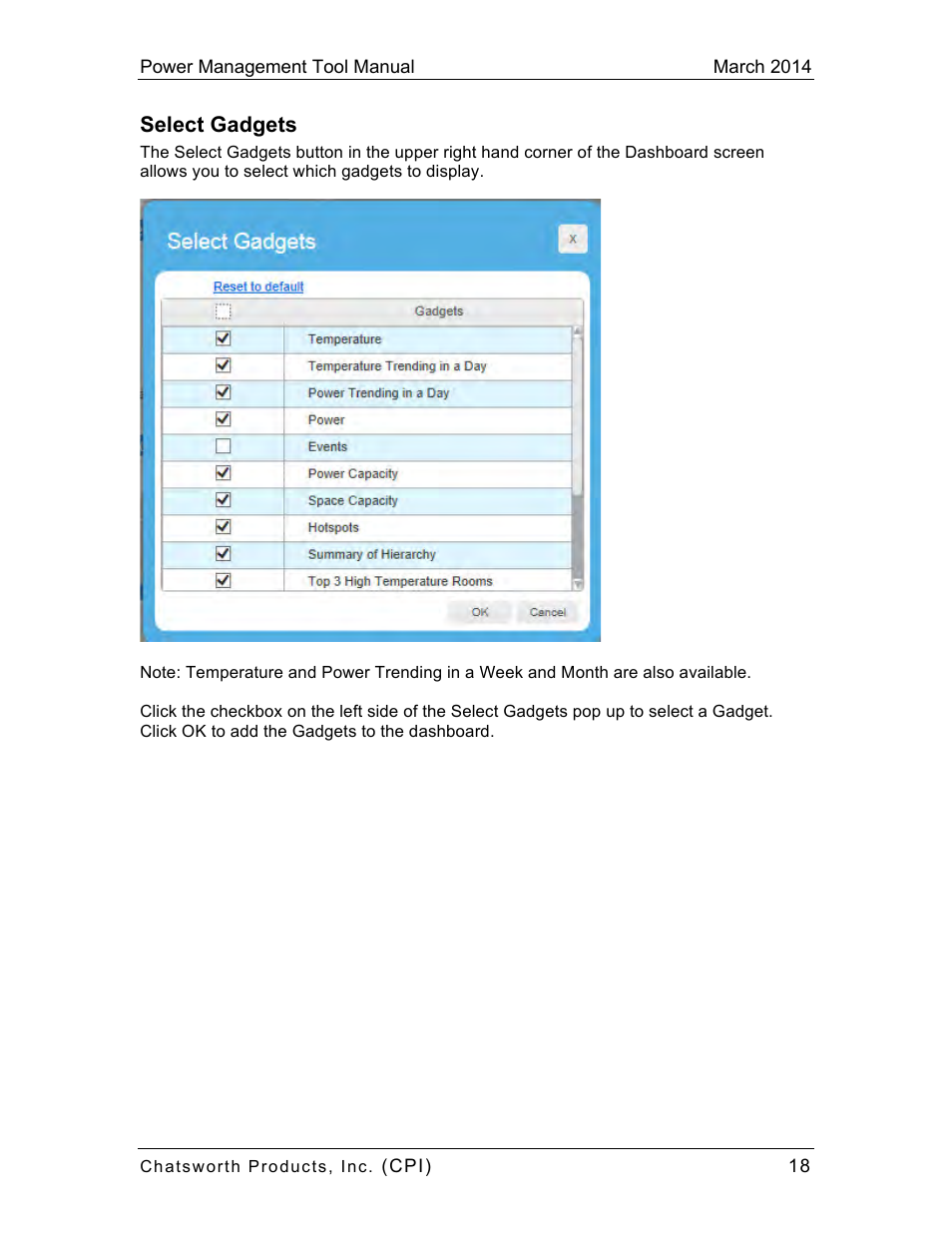 Select gadgets | Chatsworth Products CPI Power Management Tool User Manual | Page 18 / 92