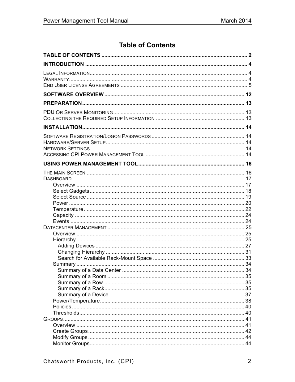 Chatsworth Products CPI Power Management Tool User Manual | Page 2 / 92