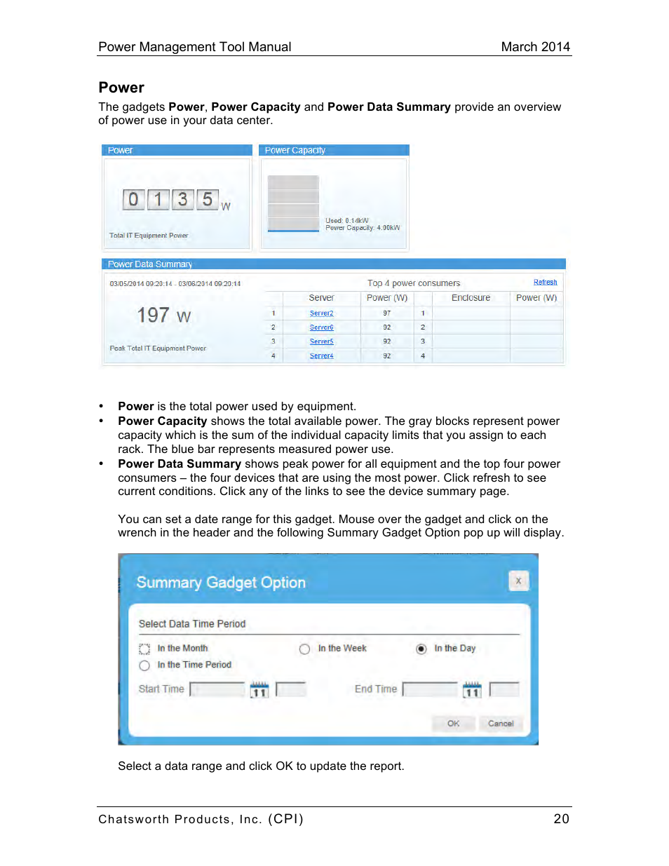 Power | Chatsworth Products CPI Power Management Tool User Manual | Page 20 / 92