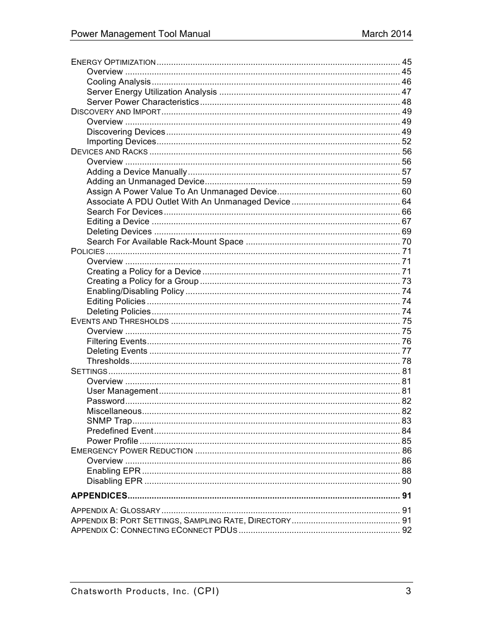 Chatsworth Products CPI Power Management Tool User Manual | Page 3 / 92