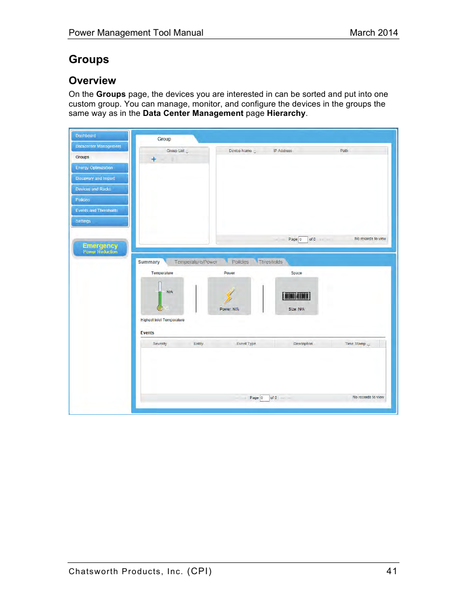 Groups | Chatsworth Products CPI Power Management Tool User Manual | Page 41 / 92