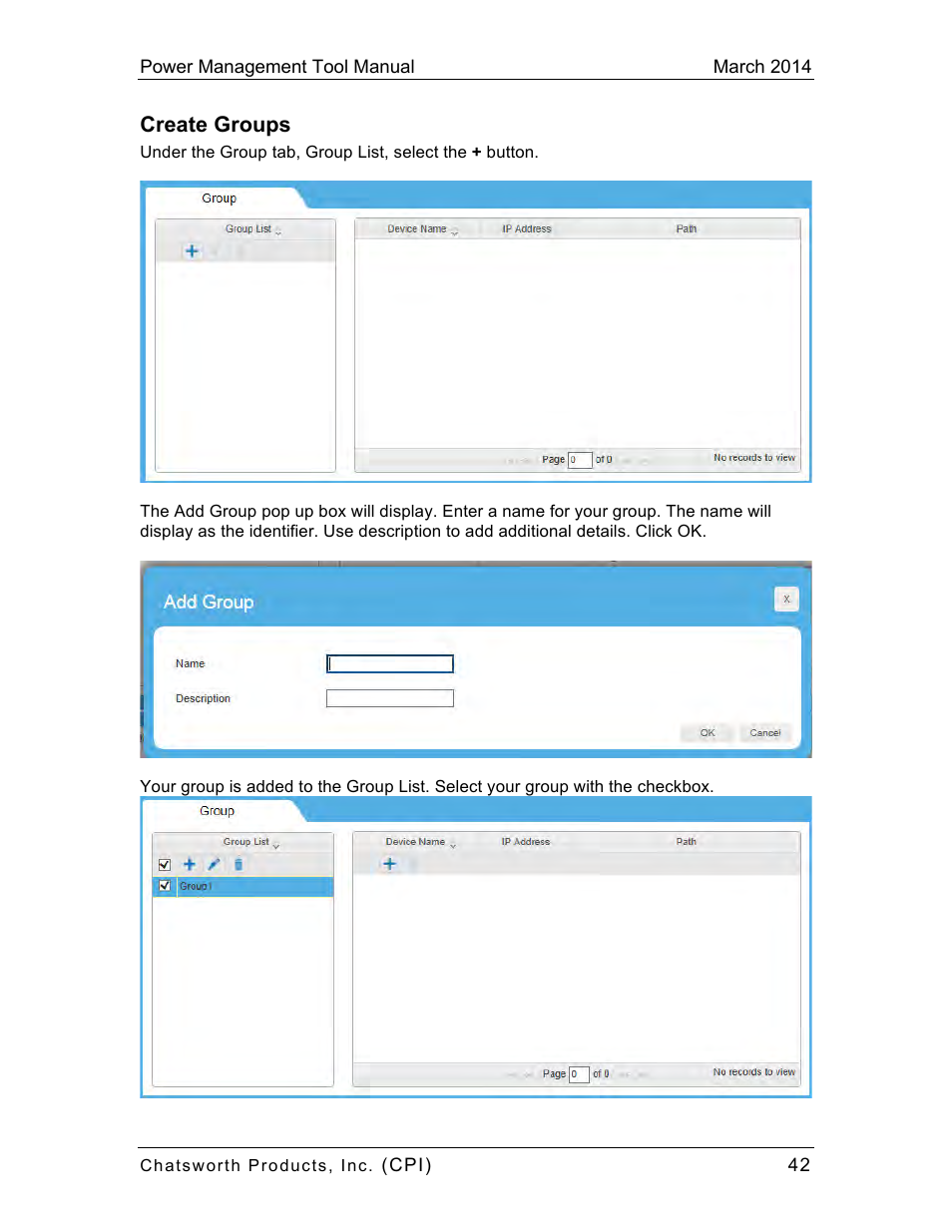 Create groups | Chatsworth Products CPI Power Management Tool User Manual | Page 42 / 92