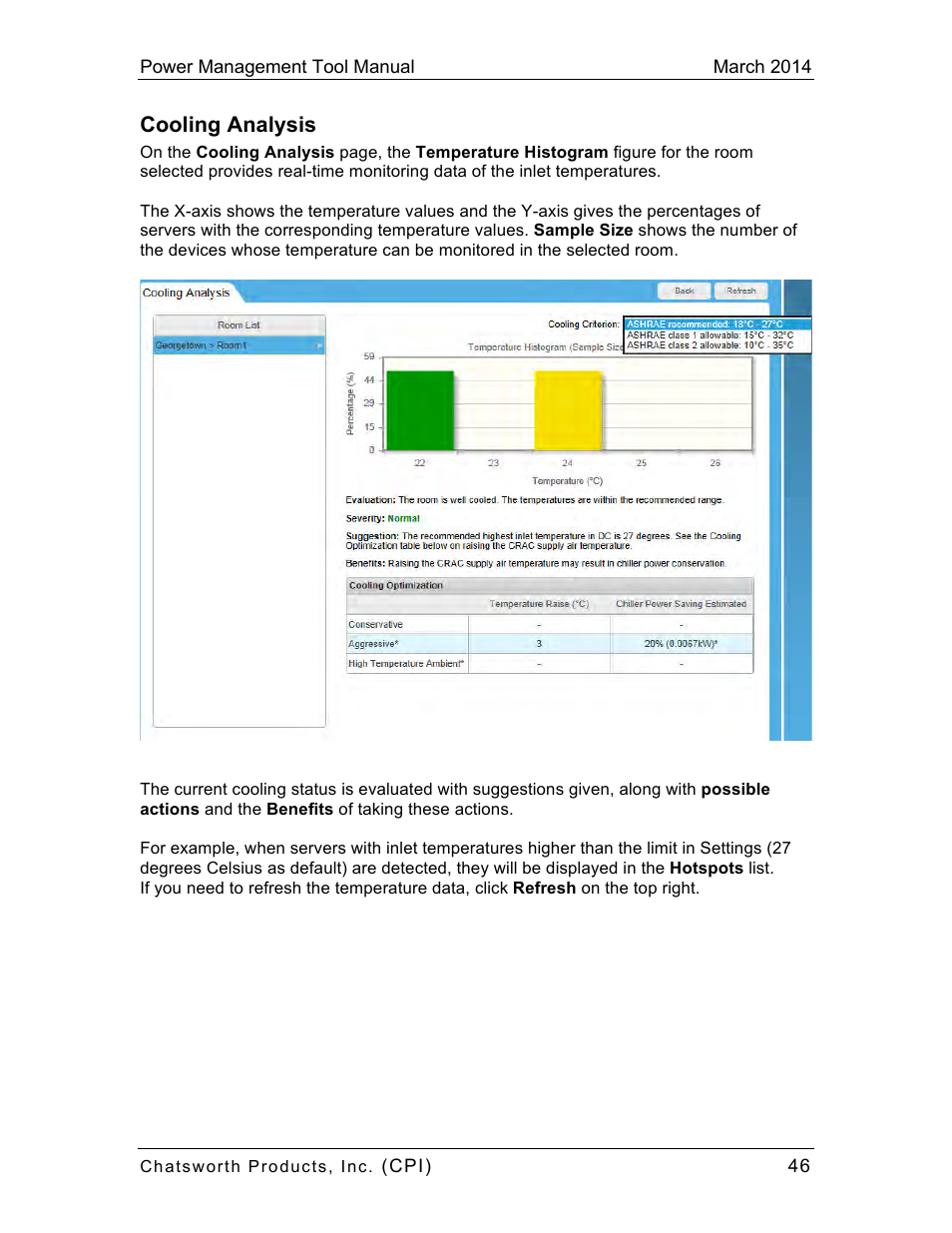 Cooling analysis | Chatsworth Products CPI Power Management Tool User Manual | Page 46 / 92