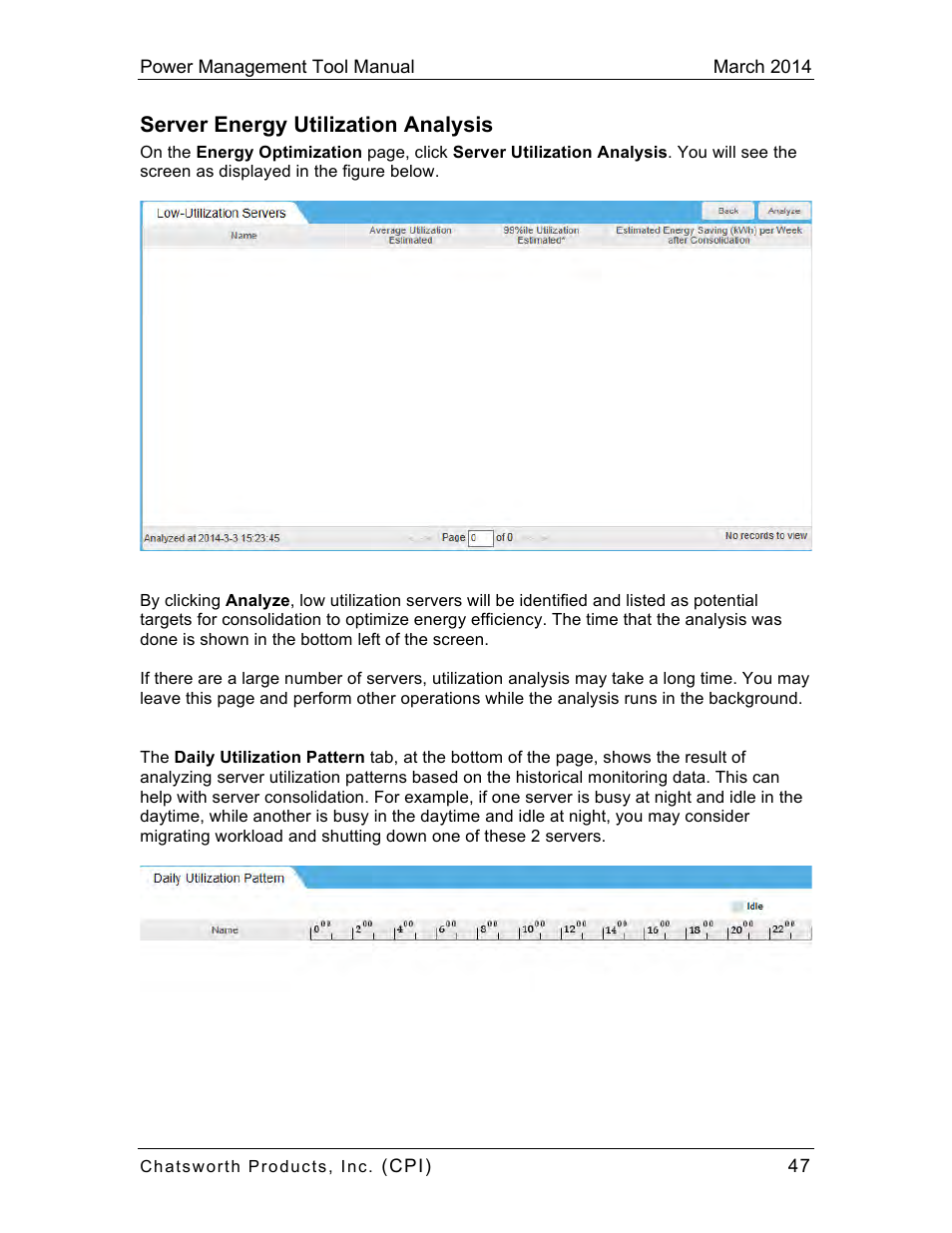 Server energy utilization analysis | Chatsworth Products CPI Power Management Tool User Manual | Page 47 / 92
