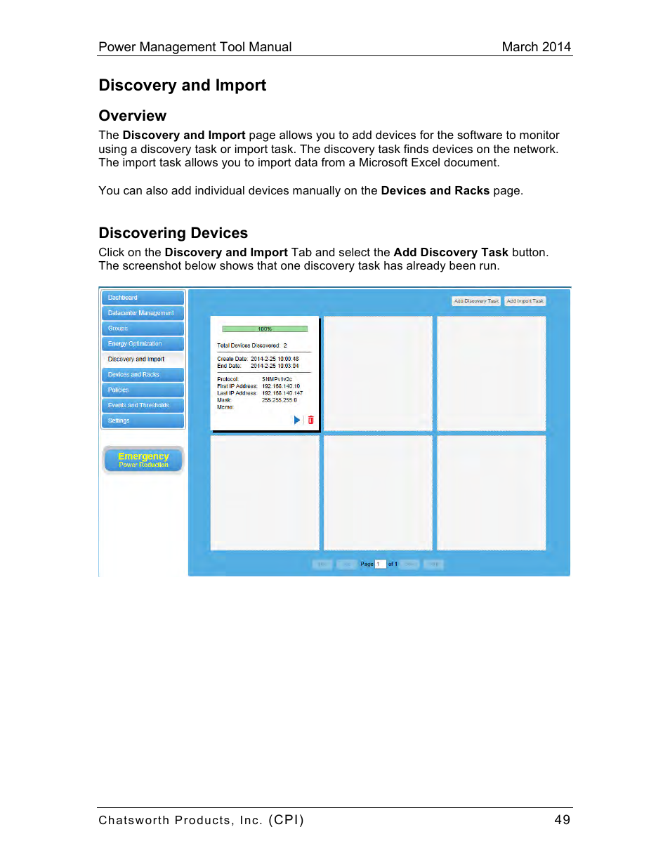 Discovery and import | Chatsworth Products CPI Power Management Tool User Manual | Page 49 / 92