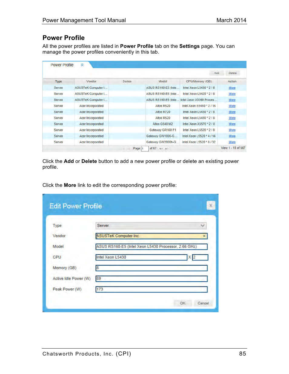 Power profile | Chatsworth Products CPI Power Management Tool User Manual | Page 85 / 92