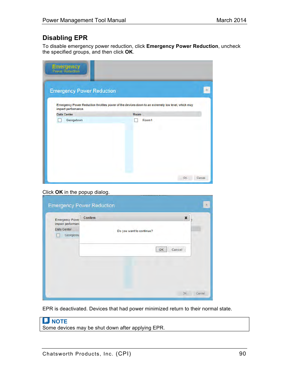 Disabling epr | Chatsworth Products CPI Power Management Tool User Manual | Page 90 / 92