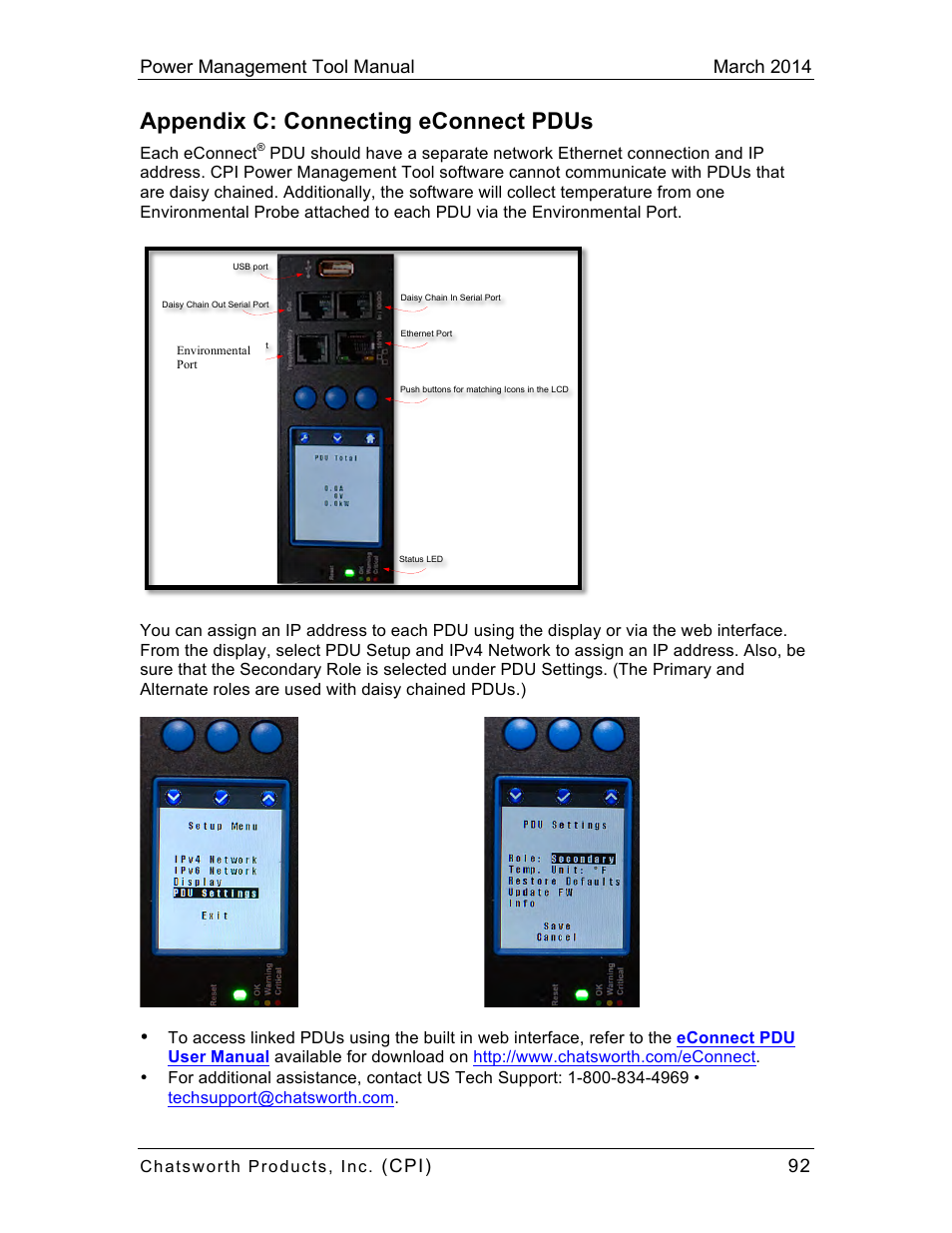 Appendix c: connecting econnect pdus | Chatsworth Products CPI Power Management Tool User Manual | Page 92 / 92