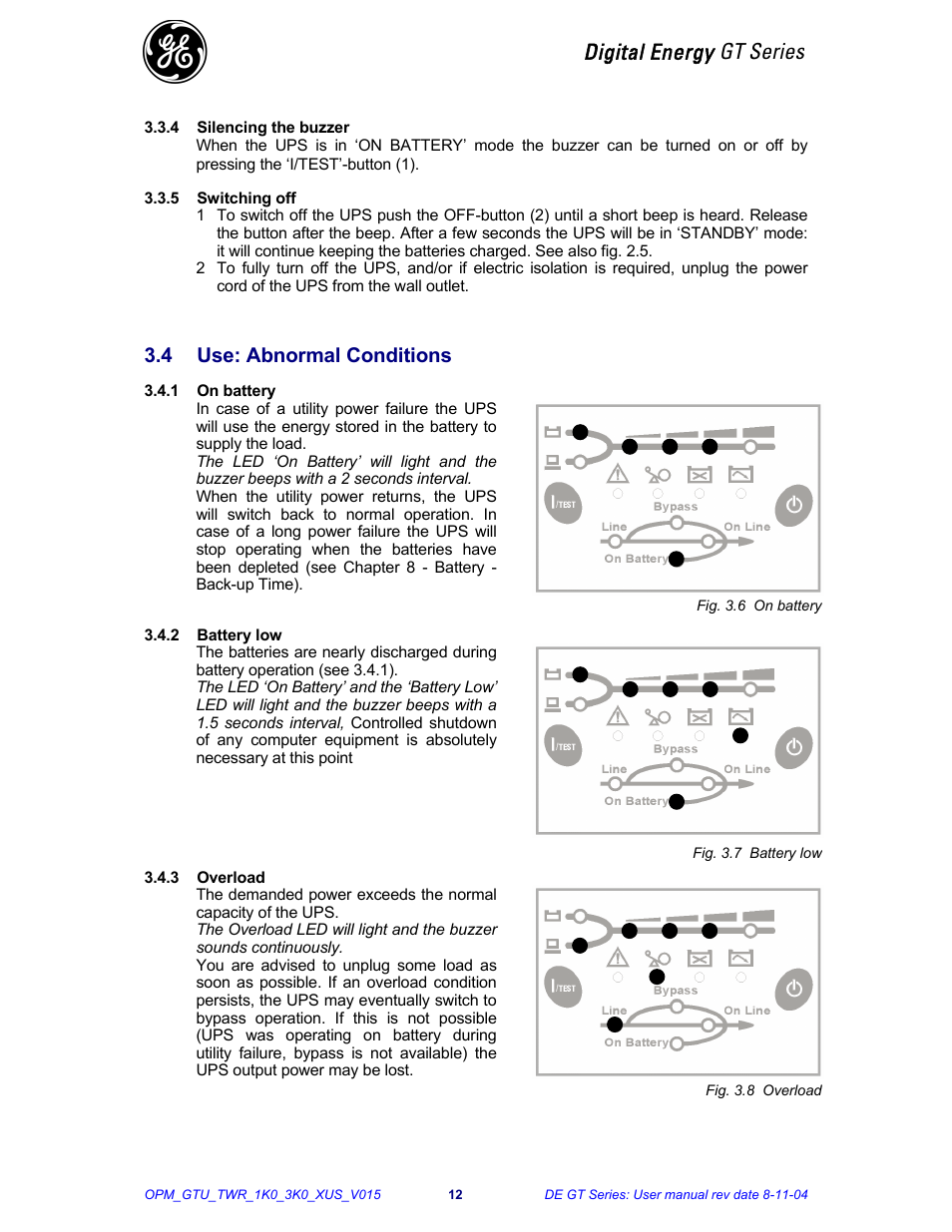 Digital energy gt series, 4 use: abnormal conditions | Chatsworth Products GT Series UPS (3-10kVA) User Manual | Page 13 / 20