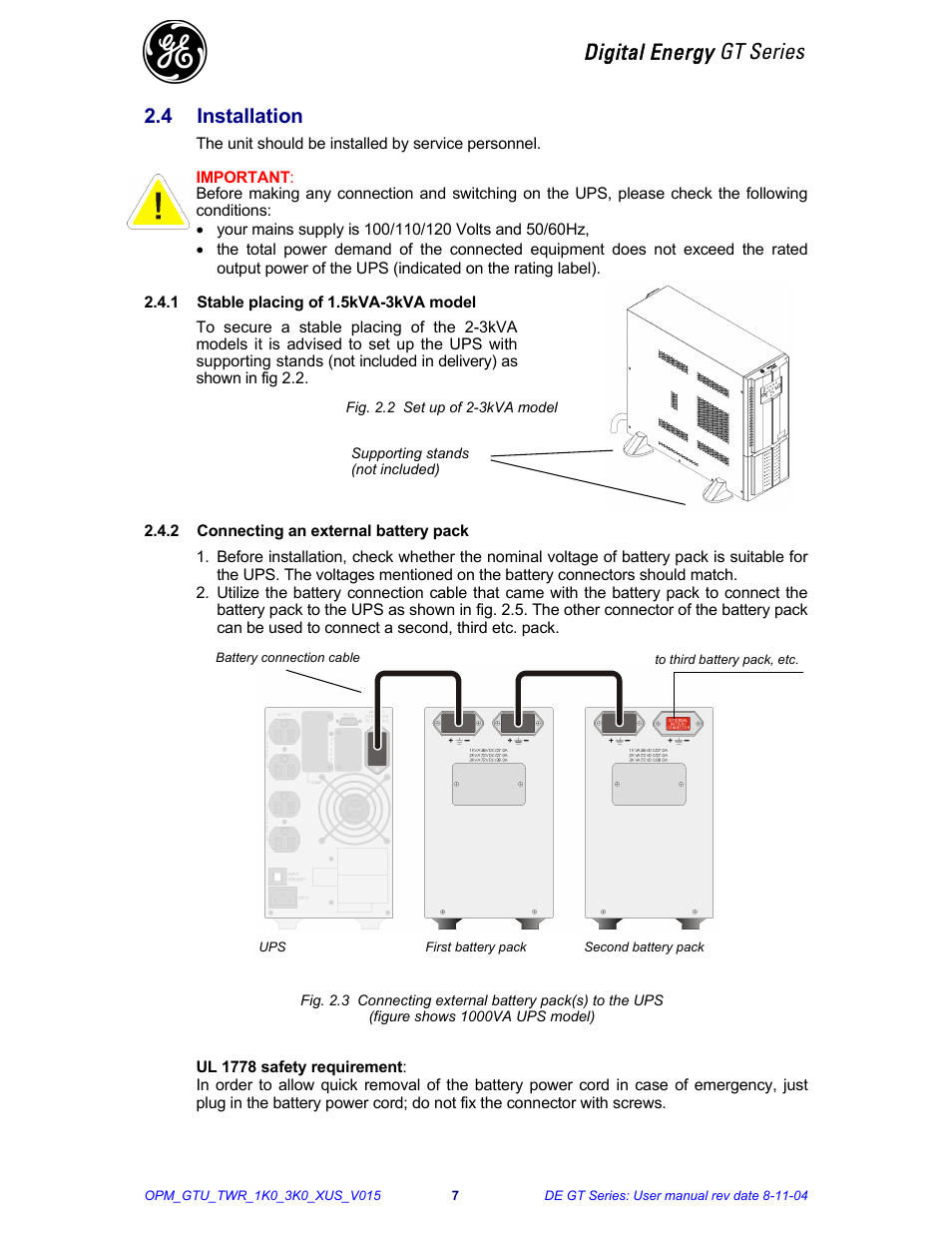 Digital energy gt series, 4 installation | Chatsworth Products GT Series UPS (3-10kVA) User Manual | Page 8 / 20