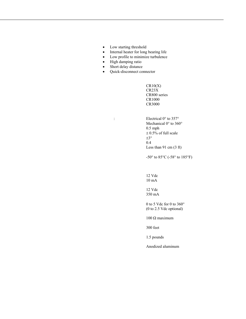 Specifications | Campbell Scientific 020C Wind Direction Sensor User Manual | Page 13 / 26