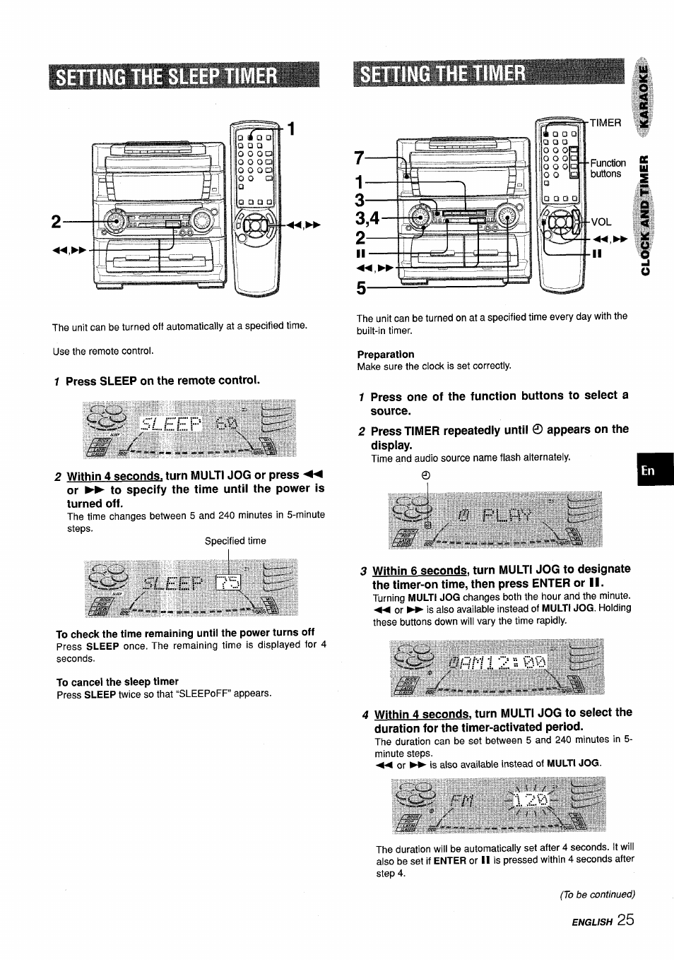 Setting the sl, Setting the tl, Setting the timer | Sleep | Aiwa Z-L70 User Manual | Page 25 / 88