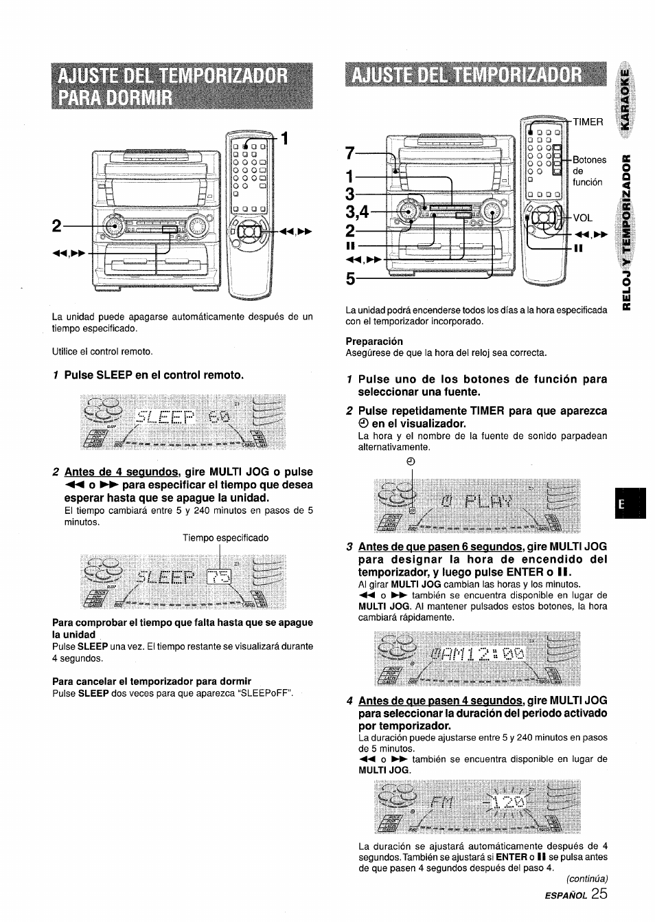 Preparación, Sleep, 1 2 - yy | Pi....hv | Aiwa Z-L70 User Manual | Page 53 / 88