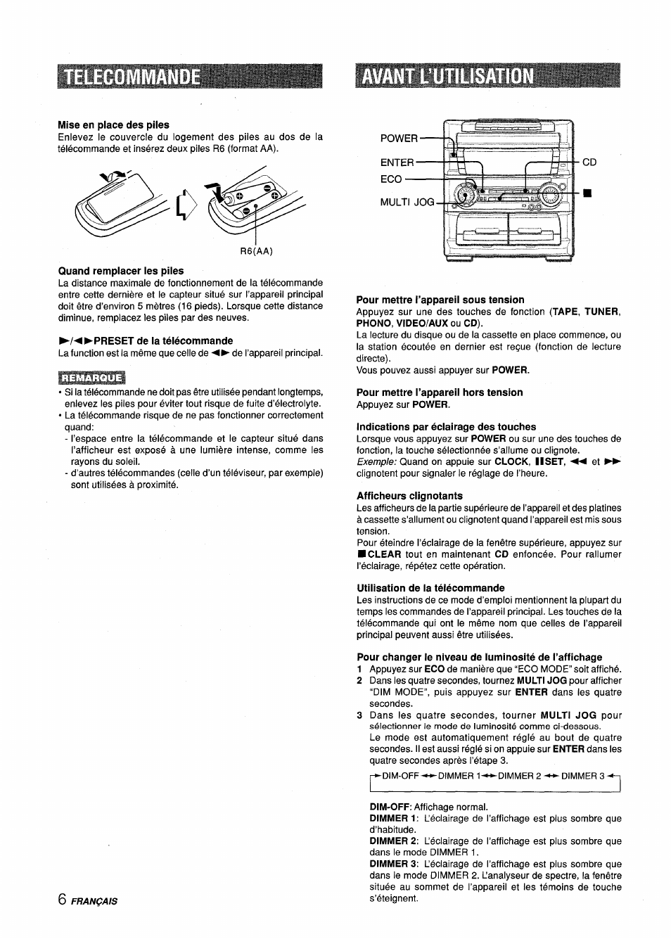 Mise en place des piles | Aiwa Z-L70 User Manual | Page 62 / 88