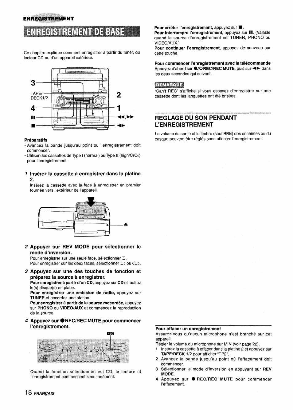 Préparatifs, Reglage du son pendant l’enregistrement, 93==0w | Aiwa Z-L70 User Manual | Page 74 / 88