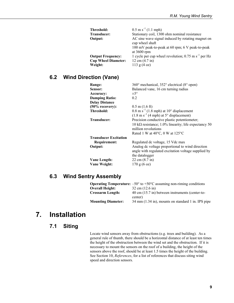 2 wind direction (vane), 3 wind sentry assembly, Installation | 1 siting, Wind direction (vane), Wind sentry assembly, Siting | Campbell Scientific 03002, 03101, and 03301 R. M. Young Wind Sentry Sensors User Manual | Page 15 / 40