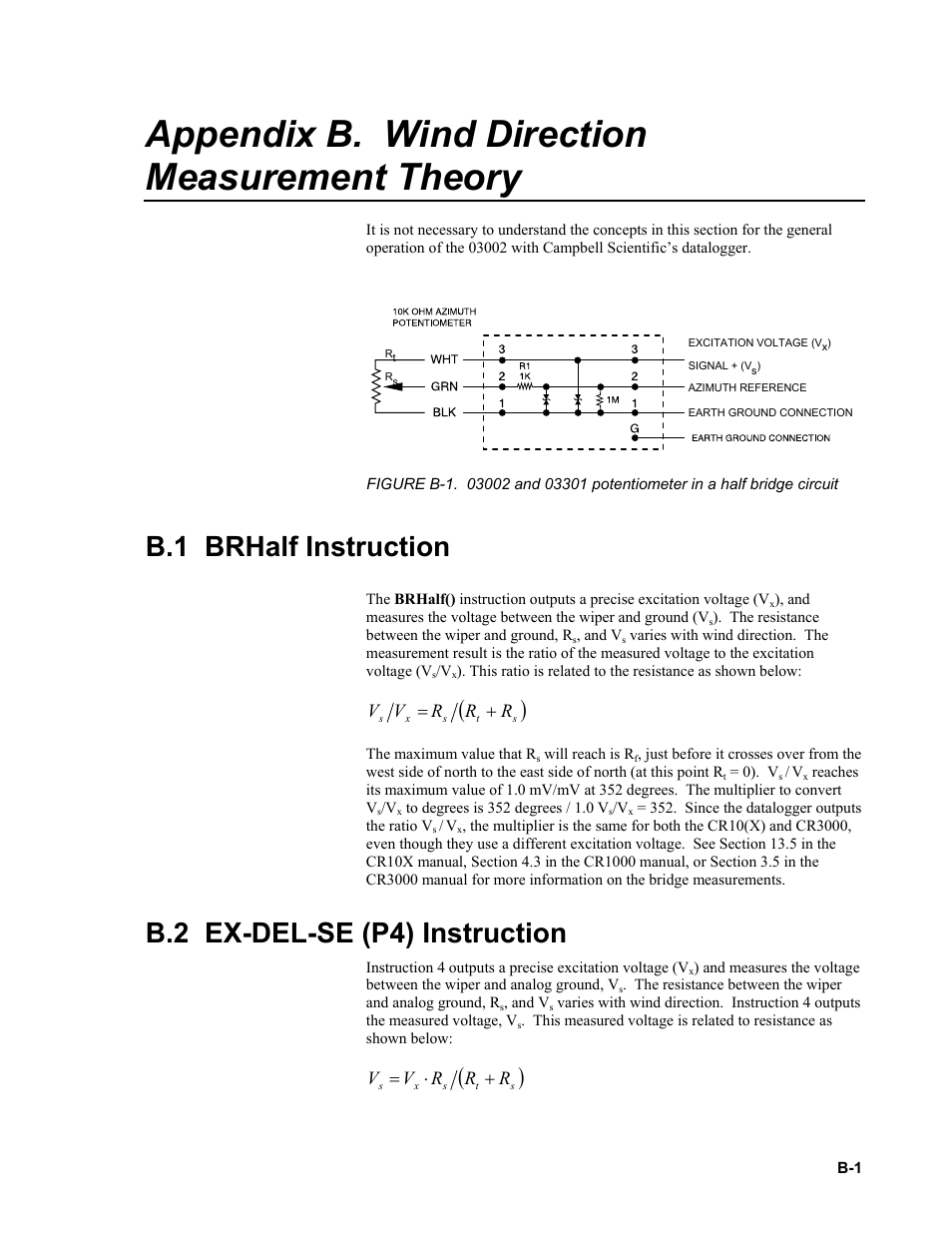 Appendix b. wind direction measurement theory, B.1 brhalf instruction, B.2 ex-del-se (p4) instruction | B.1 brhalf, Rv v | Campbell Scientific 03002, 03101, and 03301 R. M. Young Wind Sentry Sensors User Manual | Page 31 / 40