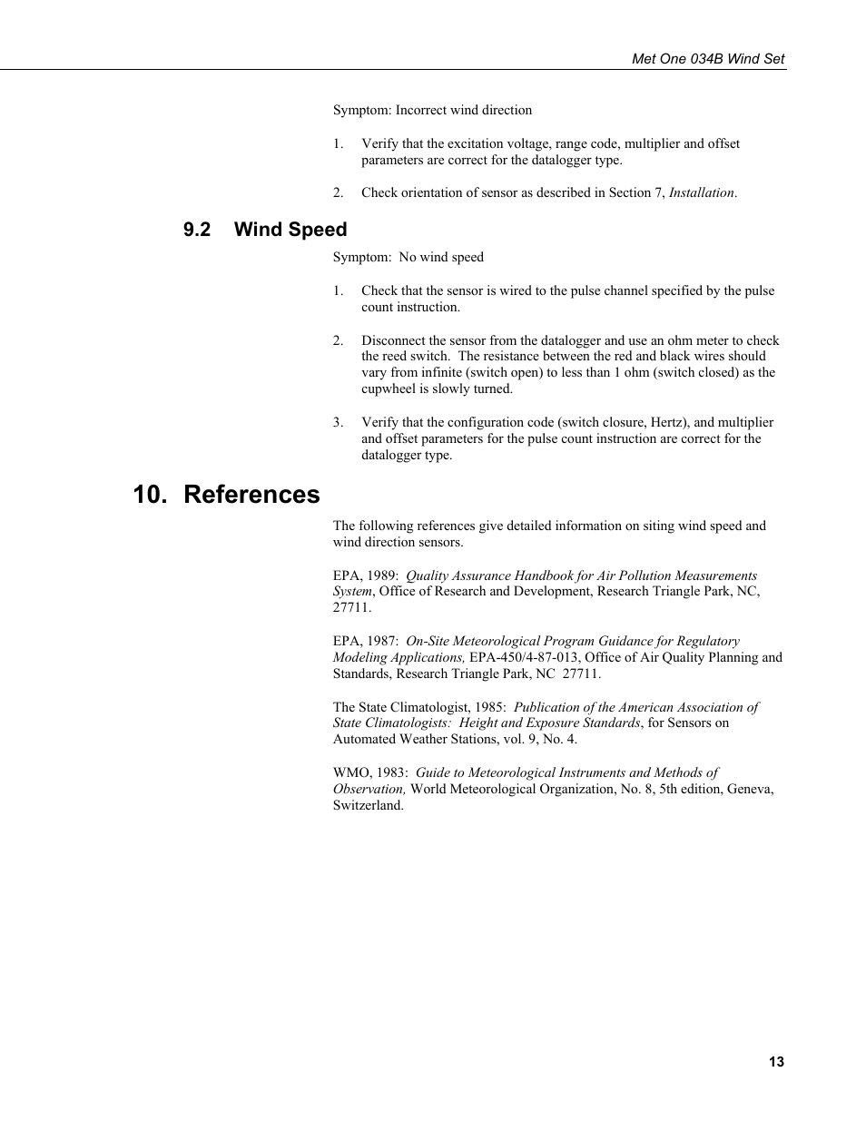 2 wind speed, References, Wind speed | Ion 10 | Campbell Scientific 034B-L Met One Windset User Manual | Page 21 / 34