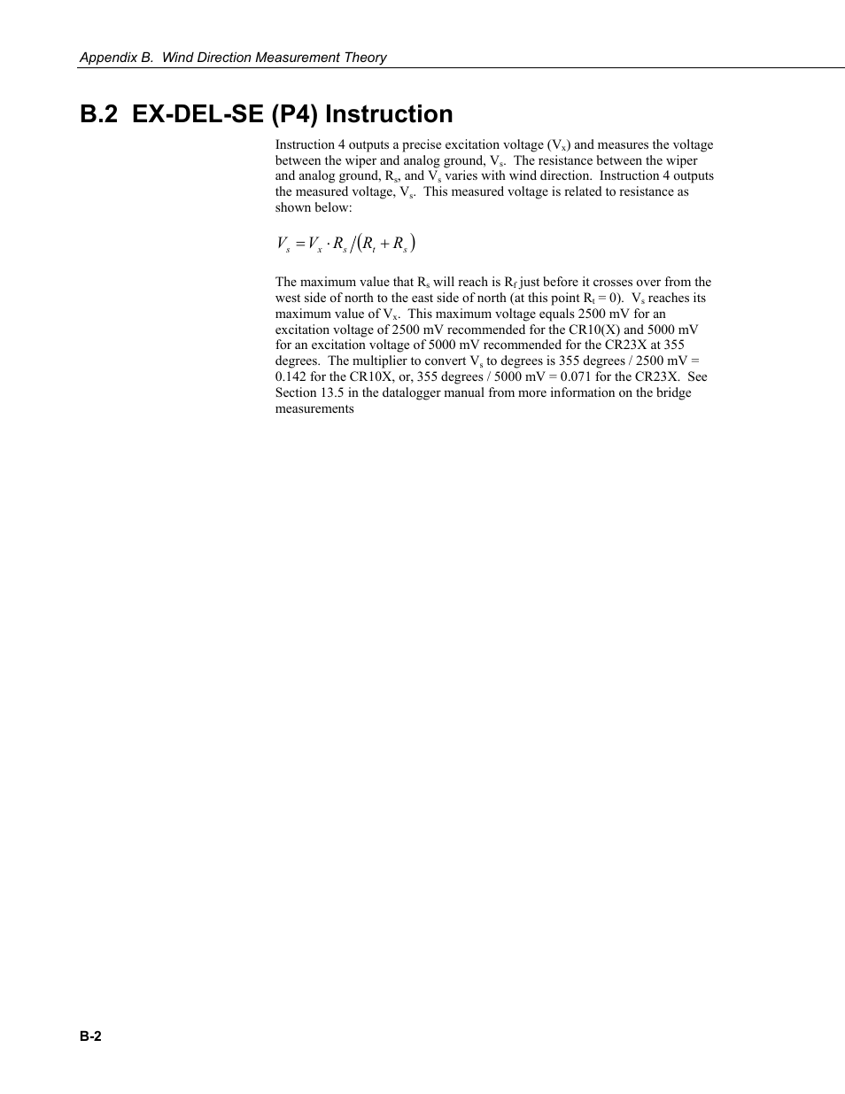 B.2 ex-del-se (p4) instruction, B.2 ex-del-se | Campbell Scientific 05103, 05103-45, 05106, and 05305 R. M. Young Wind Monitors User Manual | Page 28 / 30