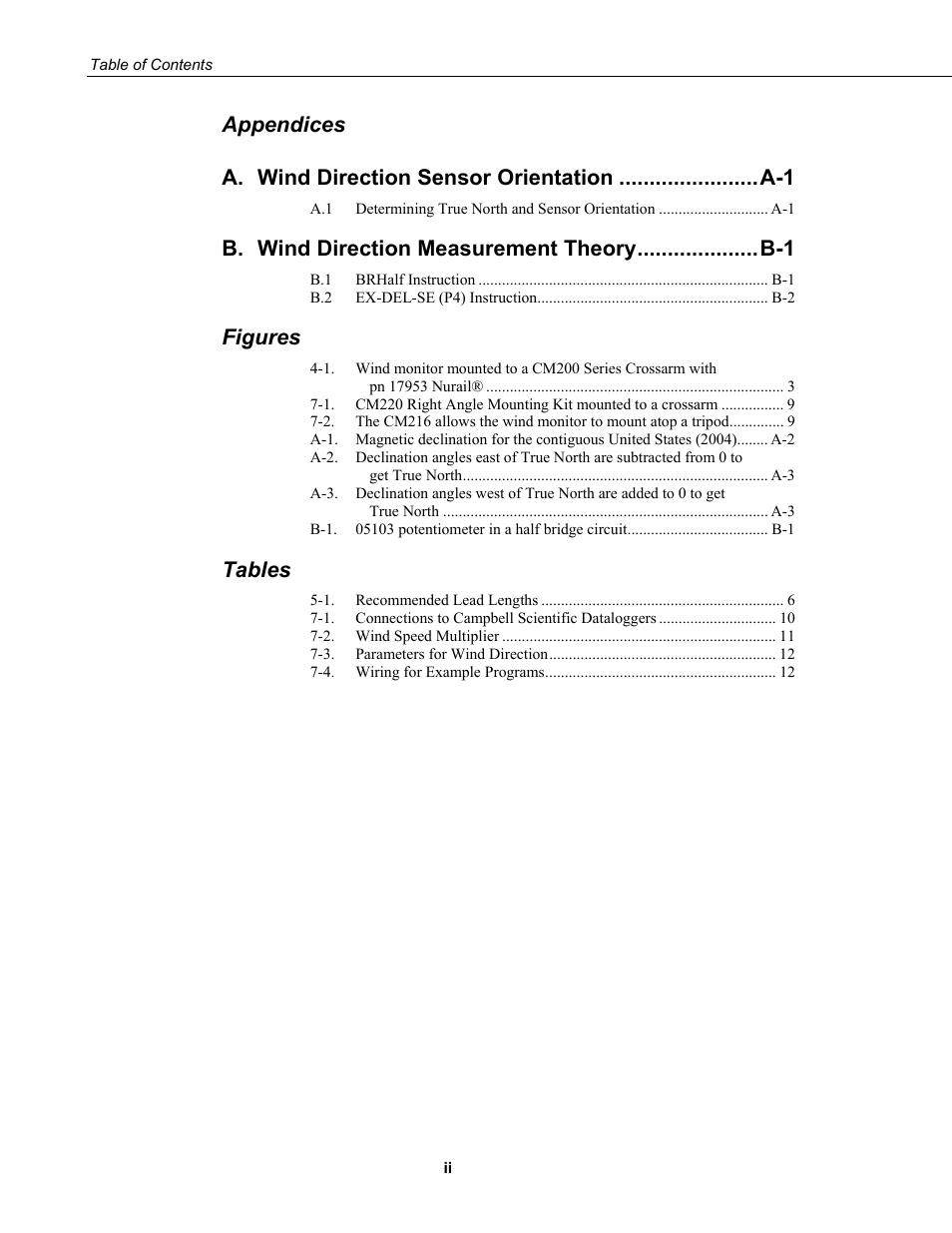 Appendices a, Figures, Tables | Campbell Scientific 05103, 05103-45, 05106, and 05305 R. M. Young Wind Monitors User Manual | Page 6 / 30