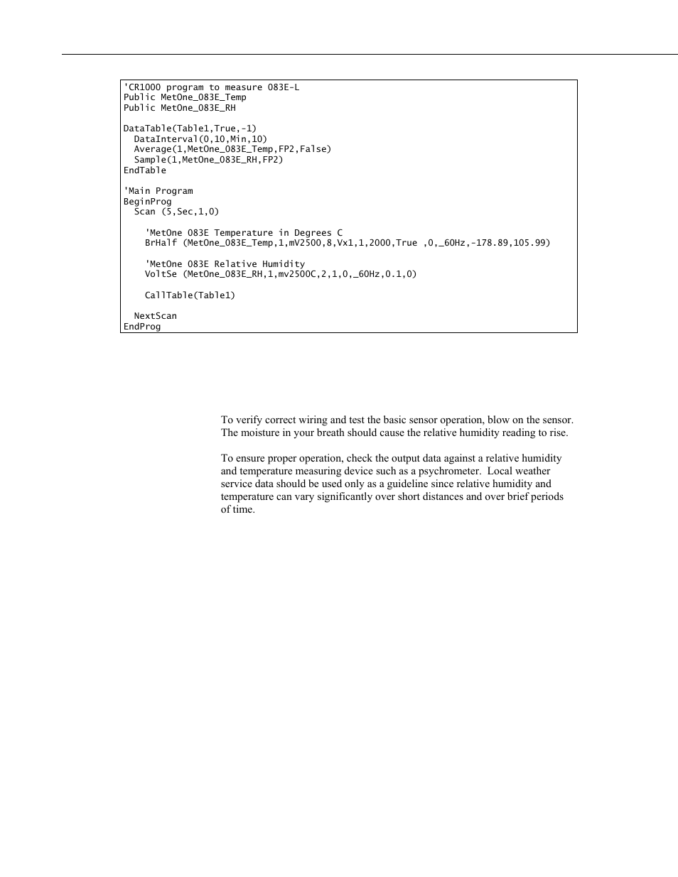 Operation, 1 sensor verification | Campbell Scientific 083E Relative Humidity and Temperature Sensor User Manual | Page 16 / 22