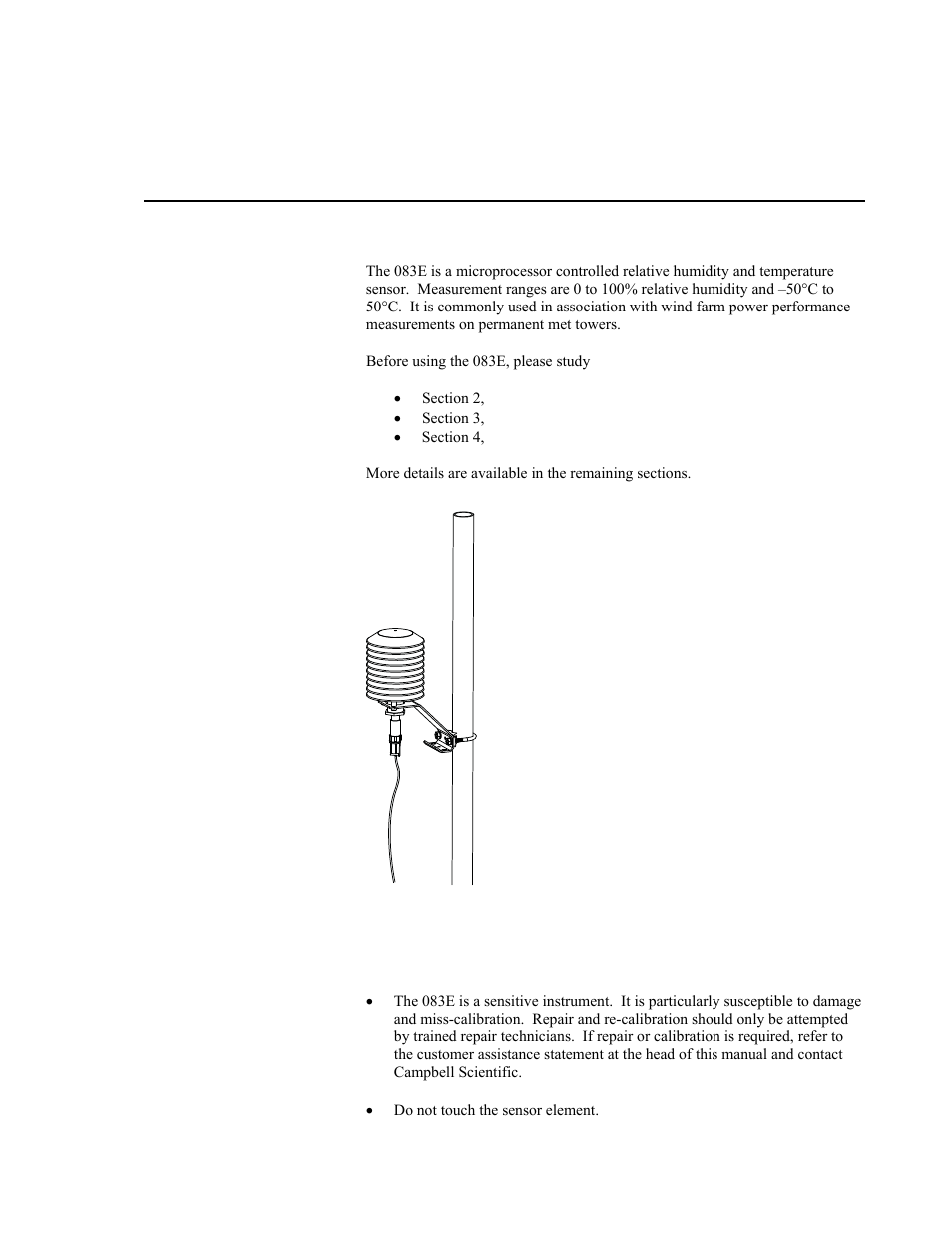 Introduction, Cautionary statements | Campbell Scientific 083E Relative Humidity and Temperature Sensor User Manual | Page 7 / 22