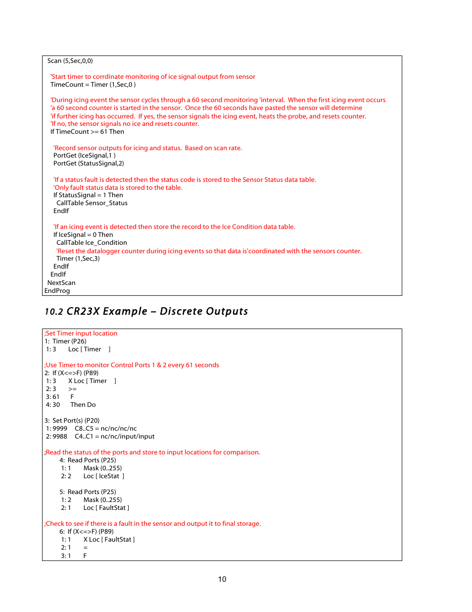 Cr23x example – discrete outputs | Campbell Scientific 0871LH1 Freezing Rain Sensor User Manual | Page 13 / 31