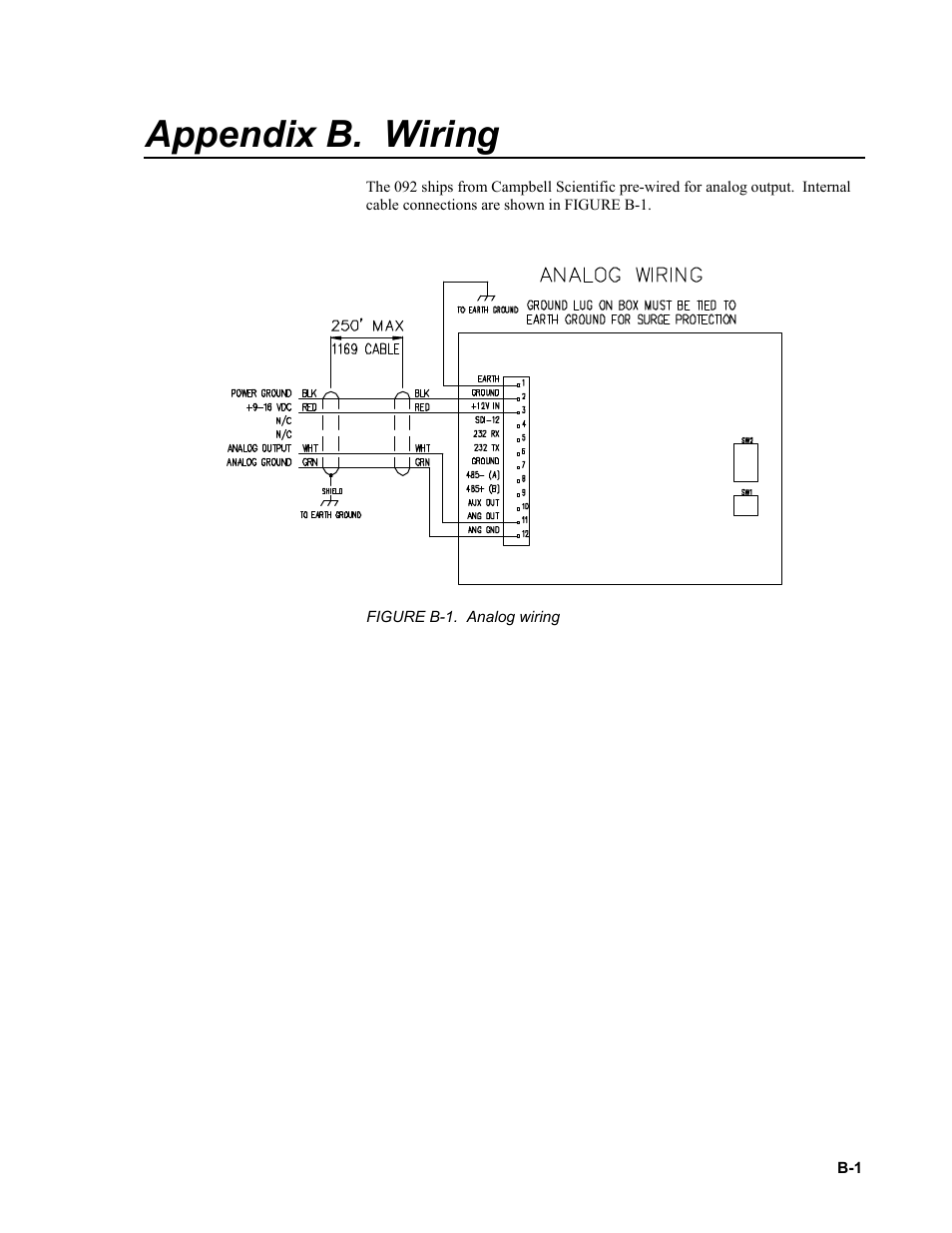 Appendix b. wiring, B-1. analog | Campbell Scientific 092 Barometric Pressure Sensor User Manual | Page 19 / 24